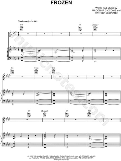 Madonna Frozen Sheet Music In F Minor Download And Print Sku Mn0027202