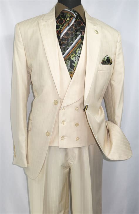 Falcone Mens Cream Maser Vested 1920s Style Fashion Suit 5492 008