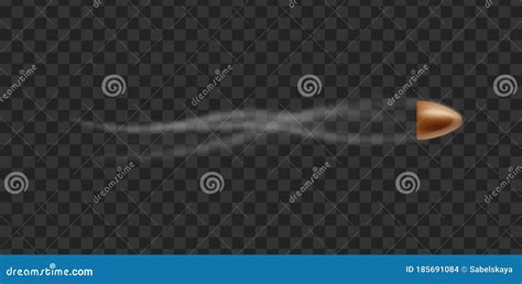 Moving Gun Bullet Leaving Smoking Trace Realistic Vector Illustration