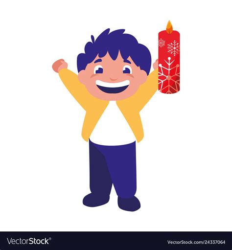 Happy Boy Holding Christmas Candle Royalty Free Vector Image