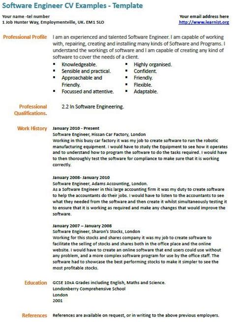 Filled with detailed examples for each section, tips for writing your own. Software Engineer CV Example and template