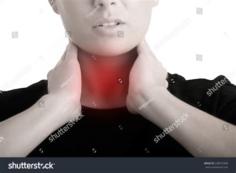 Woman Sore Throat Holding Her Neck Stock Photo Edit Now 238475398