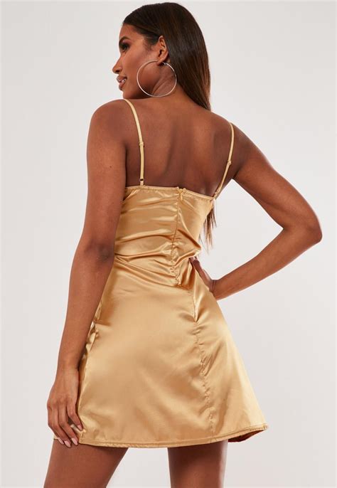 Missguided Cream Satin Cowl Neck Mini Dress In 2020 Mini Dress