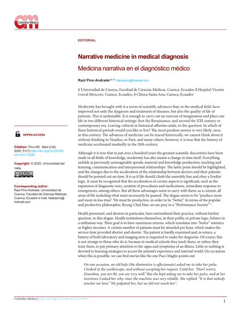 Pdf Narrative Medicine In Medical Diagnosis