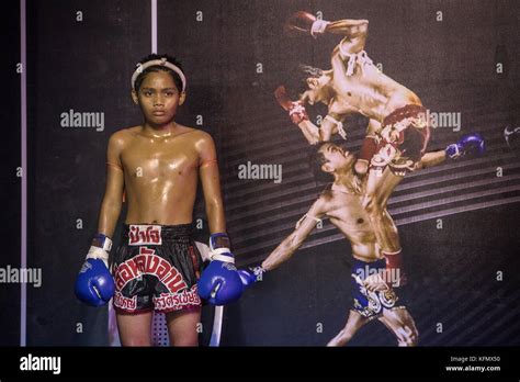 Boy Muay Thai Boxer Before The Fight Starts Bangkok Thailand Stock