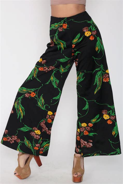 Floral Bell Bottom Pants Palazzo Pants Bohemian 70s Psychedelic Hippie