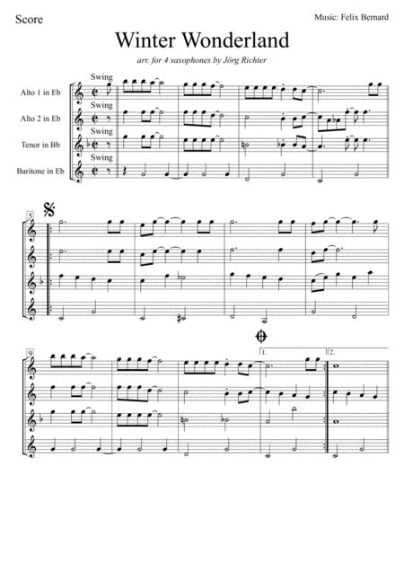 Winter Wonderland For Saxophone Quartet Free Music Sheet