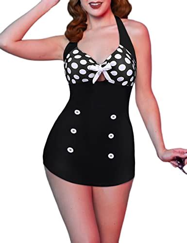 Ekouaer Vintage Sailor Pin Up Swimsuit Retro One Piece Skirtini Cover Up Swimdress Apparel