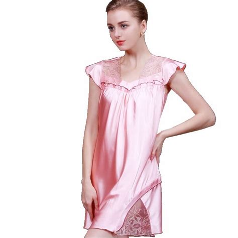 2017 Warm Color Rayon Silk Womens Sleepwear Spaghetti Strap Slim Waist Sexy Nightgown Lace
