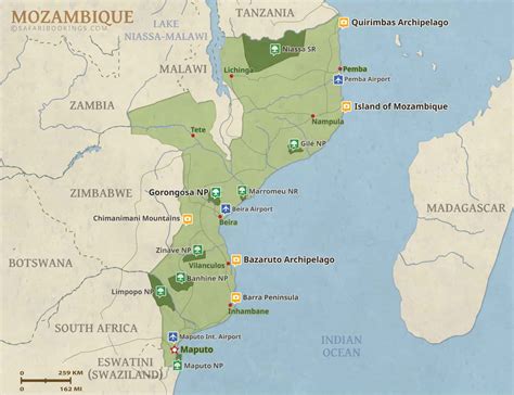 Mozambique Map Detailed Map Of Mozambique National Parks