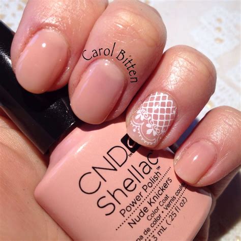 CND Shellac Nude Knickers With White Lace Accent Nail Lace Nail Art