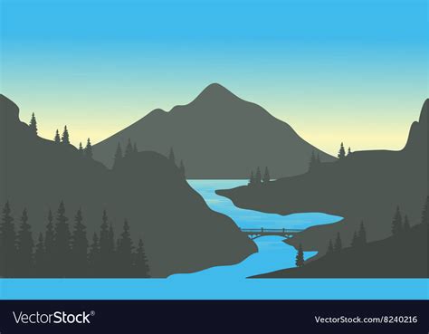 River In The Mountain Of Silhouette Royalty Free Vector