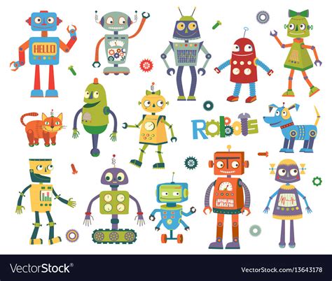 Set Of Cartoon Robots Royalty Free Vector Image