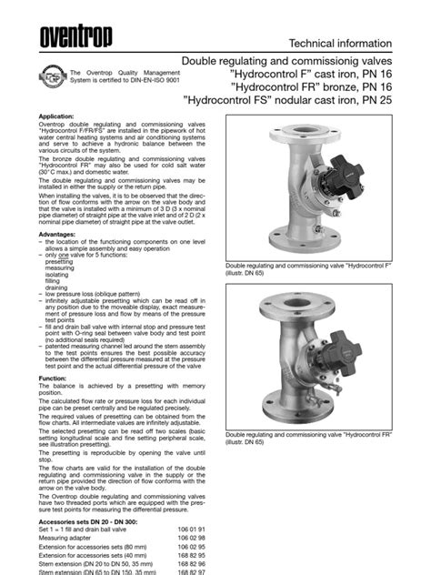 Oventrop Double Regulating And Commissioning Valves Technical