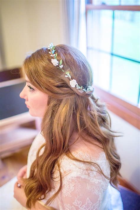 Half Up Wedding Hairstyles With Flower Crown
