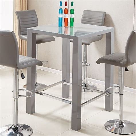 Noble house acme silver bar table with tempered glass top. Jam Modern Glass Bar Table Square In Grey High Gloss ...