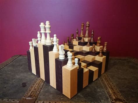 Unique Chess Set Large Handmade 3d Chess Decor Wood Board Etsy