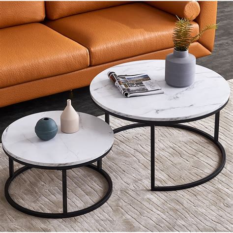 Top 32” Modern Nesting Coffee Table Simple Modern Living Room 2 Round Table Sets1big1small