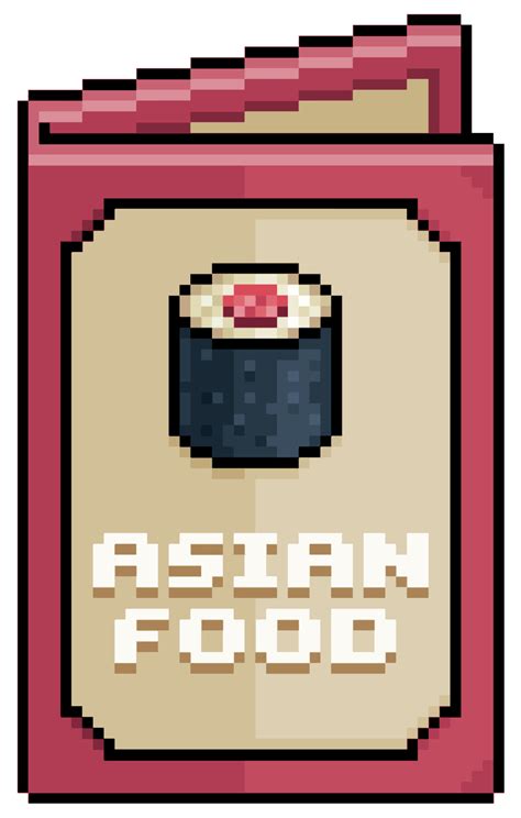 menú de arte de píxeles comida asiática icono de vector de menú de papel para juego de bits