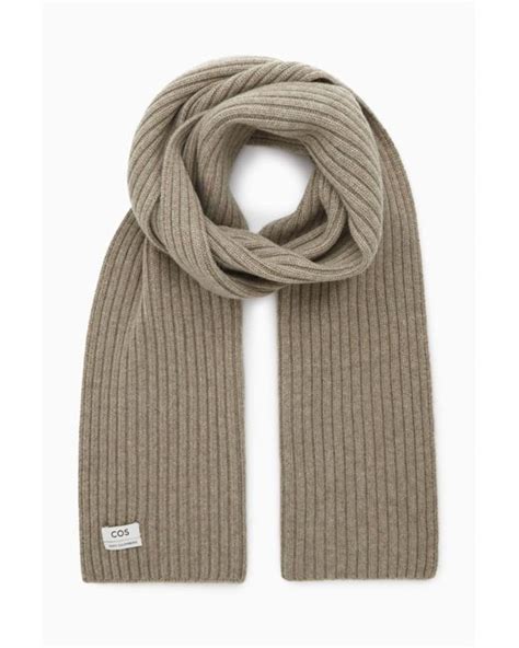 Cos Chunky Ribbed Knit Pure Cashmere Scarf In Beige Gray Lyst