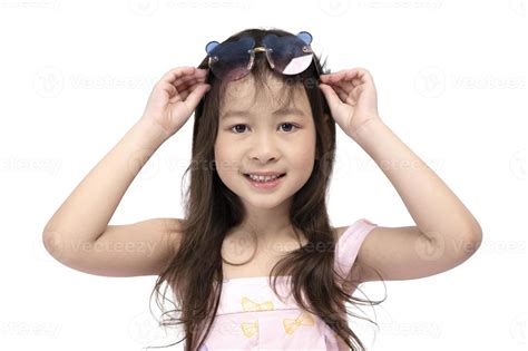 Smiling Cute Little Asian Girl Wearing Fashion Glasses Isolated On White Background 13095335