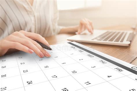 Business Scheduling Unrecognizable Woman Working On Laptop And