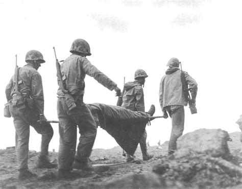 Photo Four American Marines Carried A Wounded Comrade Iwo Jima Mar