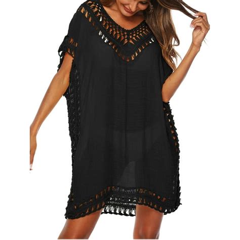 Swimsuit Cover Ups For Women V Neck Hollow Out Swim Coverup Crochet Chiffon Summer Beach Cover