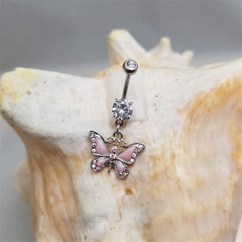 14g 316l Steel Cz Butterfly Belly Button Ring Butterfly Navel Etsy