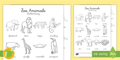 A2 Diccionario De Imágenes Animales Del Zoo En Inglés
