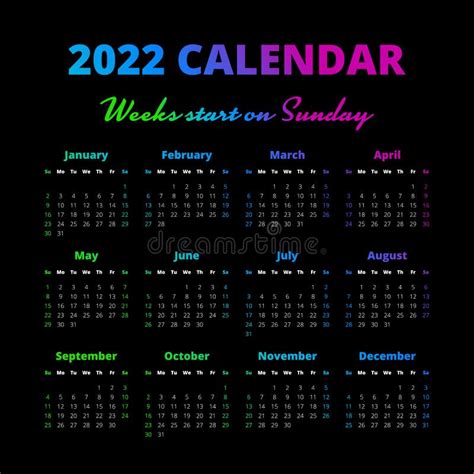 Prosty 2022 Rok Kalendarz Ilustracja Wektor Ilustracja Złożonej Z