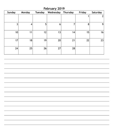 February 2019 Printable Calendars With Notes Calendar Printables