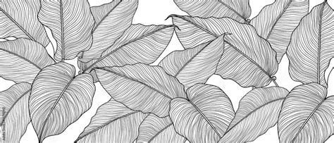Vecteur Stock Hand Drawn Leaves Line Arts Ink Drawing Background