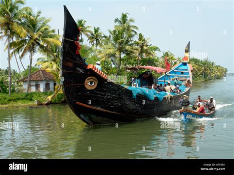 Traditional Indian Fishing Boat On Kerala Backwaters South India Stock