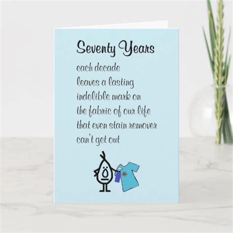 Seventy Years Funny Happy 70th Birthday Poem Card