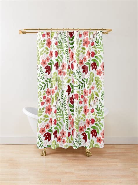 Red And Peach Watercolour Floral Shower Curtain By Adenaj Floral