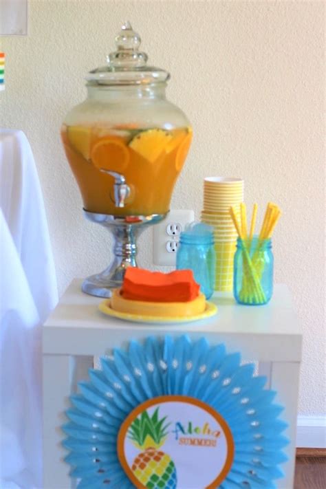 Beverage Table From An Aloha Summer Party On Karas Party Ideas