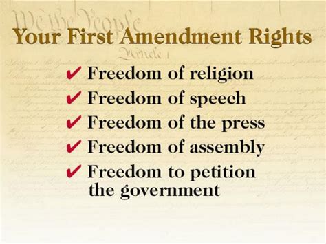 It protects freedom of worship, of speech, and of the press and the right to assembly and to petition. PPT - THE FIRST AMENDMENT PowerPoint Presentation, free ...