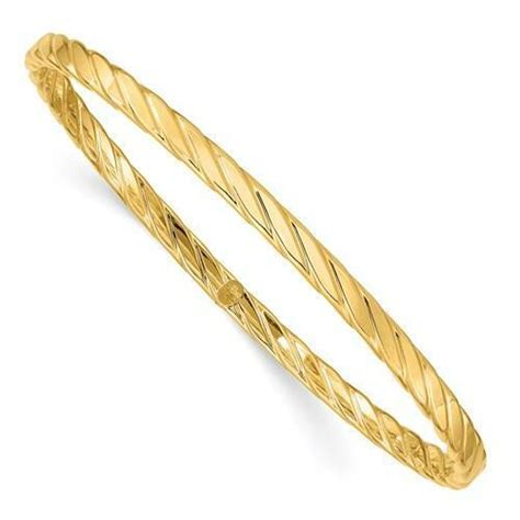 14k Solid Yellow Gold Twisted Design Slip On Bangle Bracelet 8 L 4mm Wide T Ebay