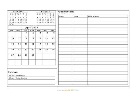 April 2014 Calendar Blank Printable Calendar Template In Pdf Word Excel