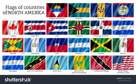 National Countries Flags North America Continent Vetor Stock Livre De