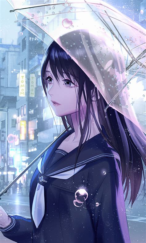 1280x2120 Anime Girl Rain Water Drops Umbrella Iphone 6 Hd 4k