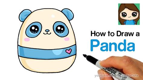 How To Draw A Cute Panda Easy Squishy Squooshems Youtube Cute