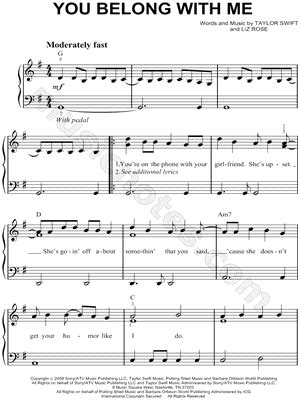 Learn piano with the songs you love. You Belong With Me - Taylor Swift | Easy Piano Sheet Music | Pinterest | Talent Show, Songs and ...