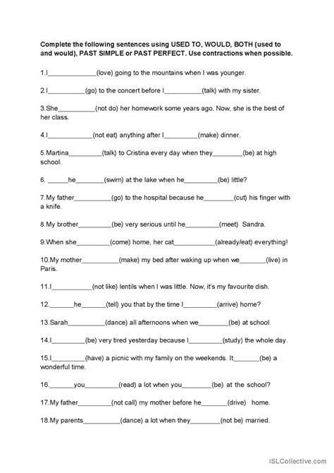 Past Habits Used To And Would And English Esl Worksheets Pdf And Doc