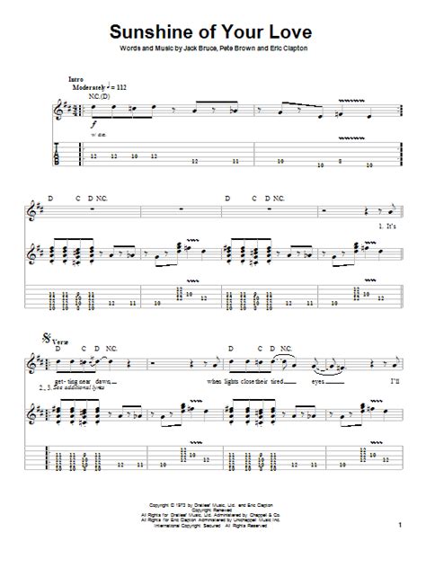 Cream Sunshine Of Your Love Sheet Music Pdf Notes Chords Rock