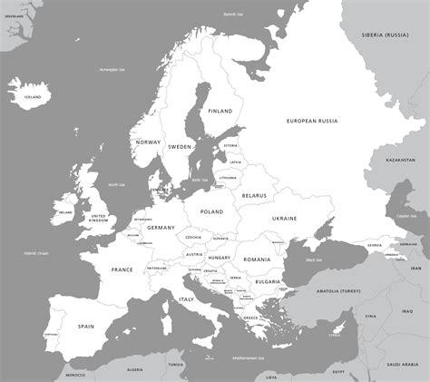 Map Of Europe White And Black A Map Of Europe Countries