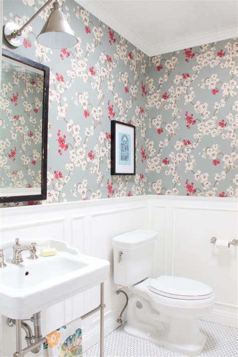 Blue And White Powder Room With Floral Wallpaper Hgtv