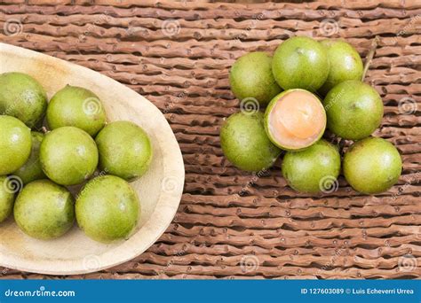 Fresh Ripe Peeled Quenepa Fruit Melicoccus Bijugatus Stock Image