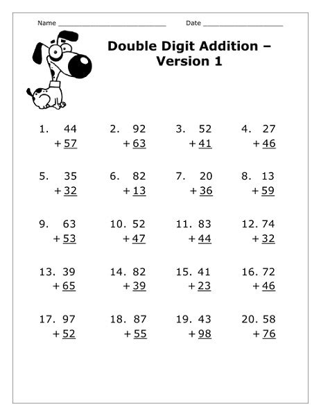 Double Digit Addition Worksheets Learning Printable